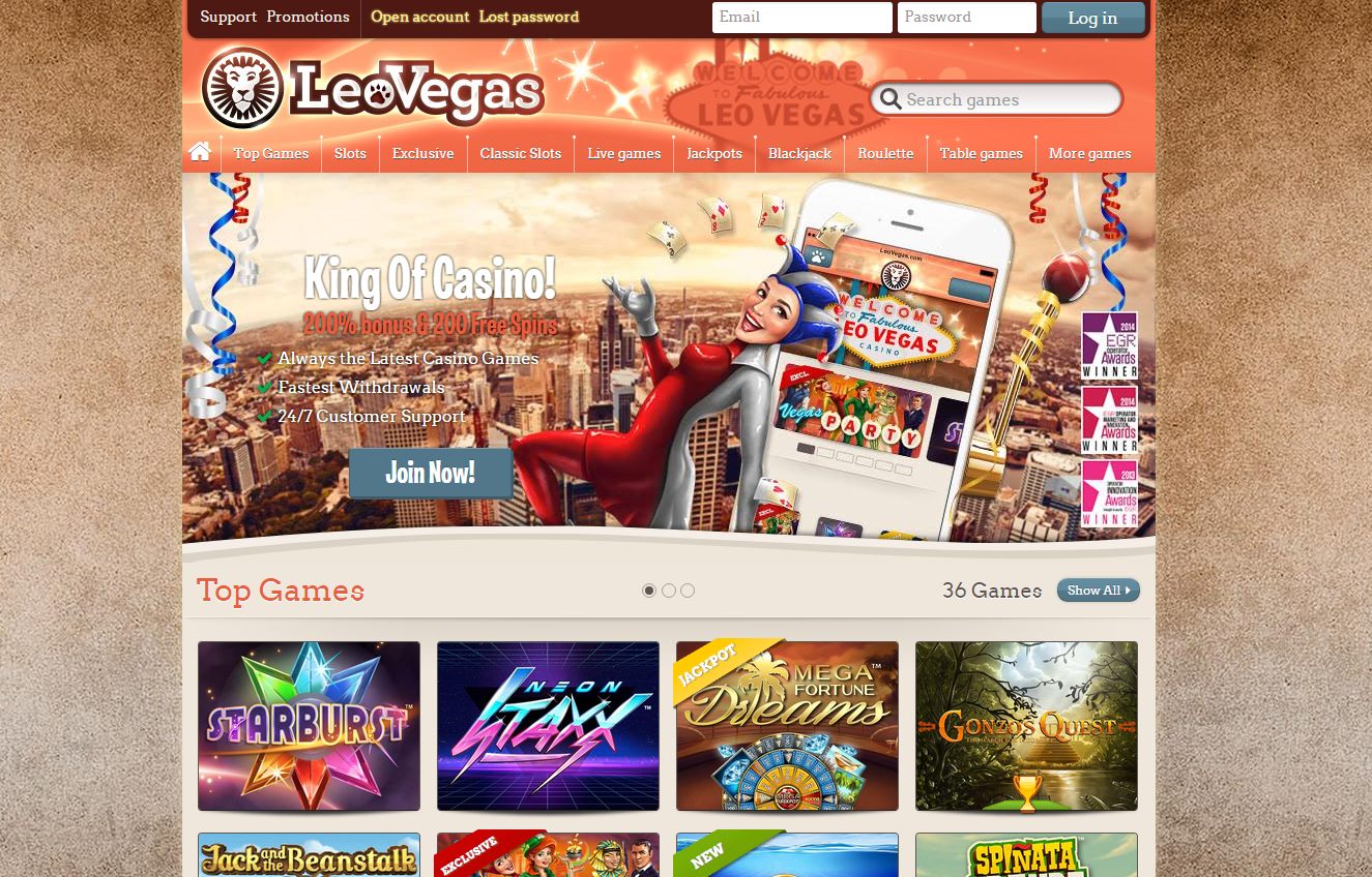 First page Leovegas Casino