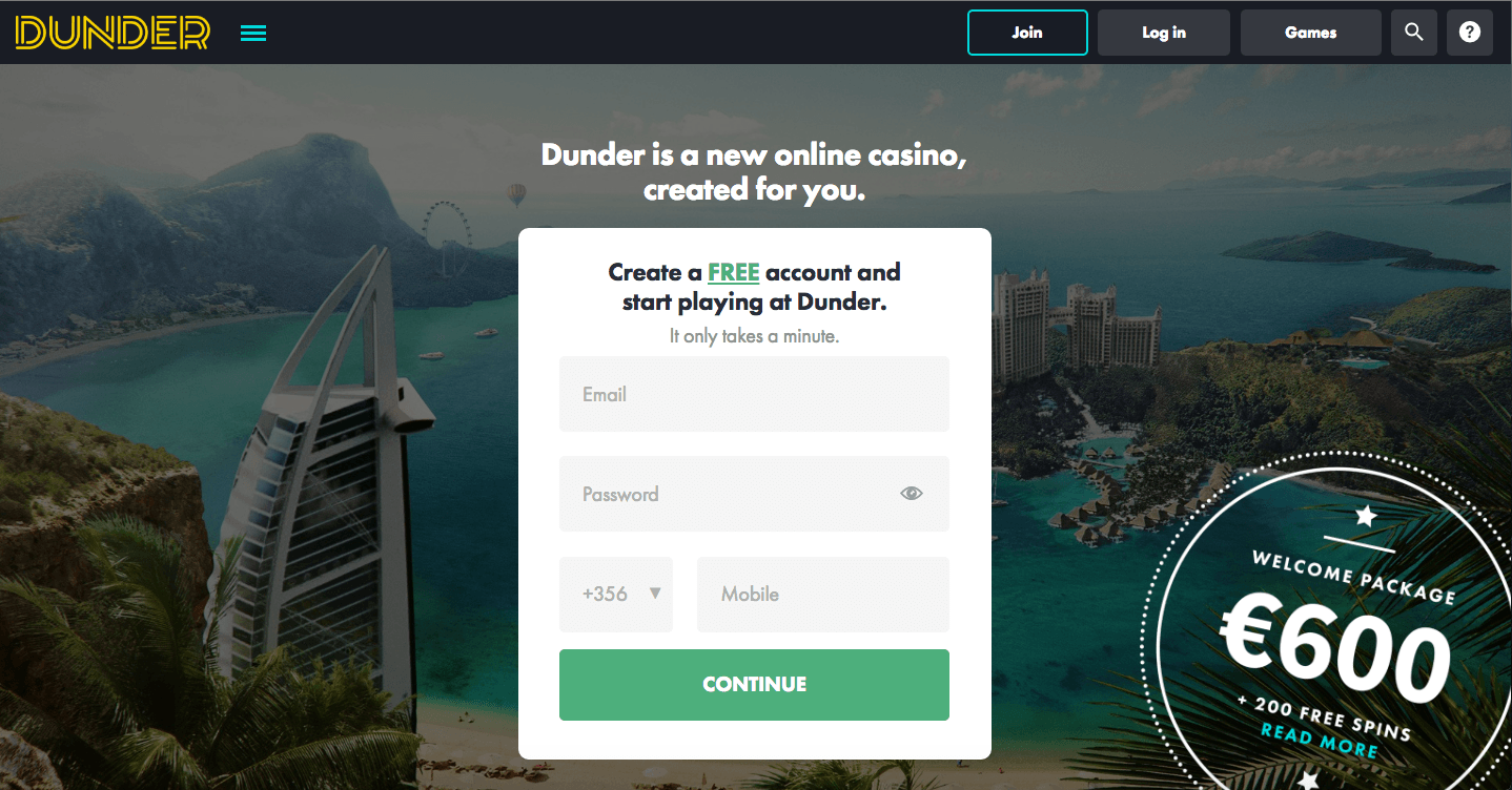 Casino Dunder Homepage